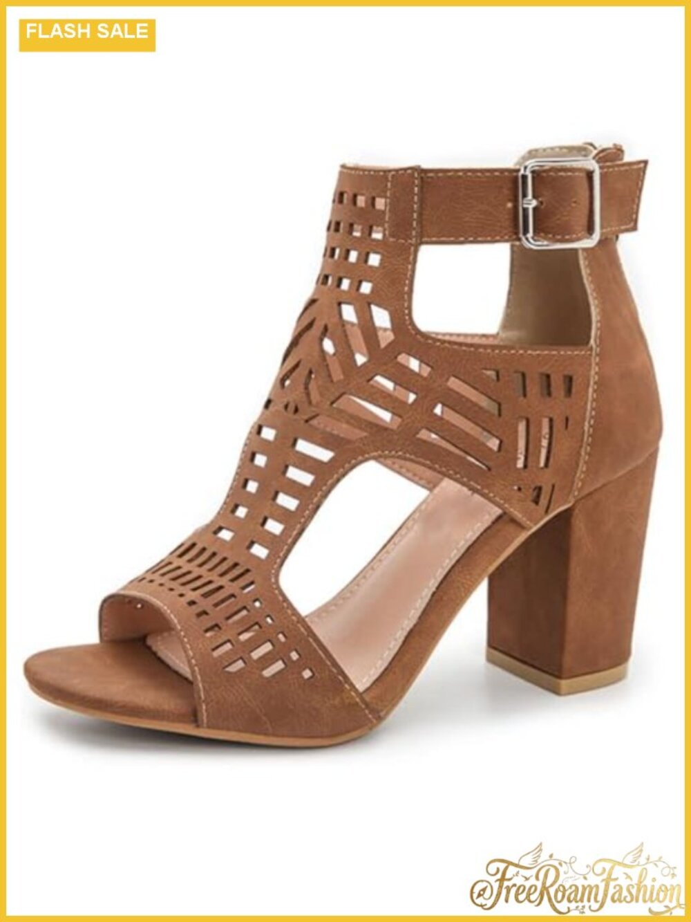 Womens Heeled Sandals Faux Suede Chunky Block Heel Open Toe Ankle Strap Zip